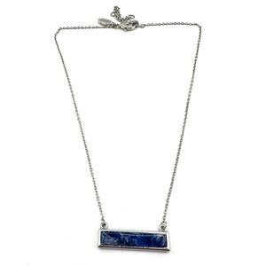 18” Loft Outlet Silver Tone Blue White Acrylic Rectangle Bar Minimalist Necklace